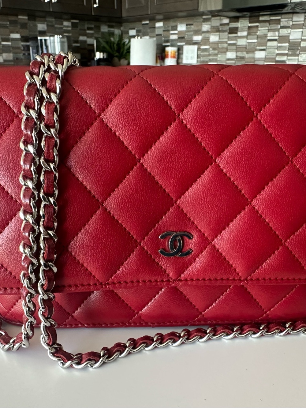 Chanel Classic WOC Wallet On Chain Red Lambskin Silver HW Pristine - Entrupy COA - Picture 16 of 16